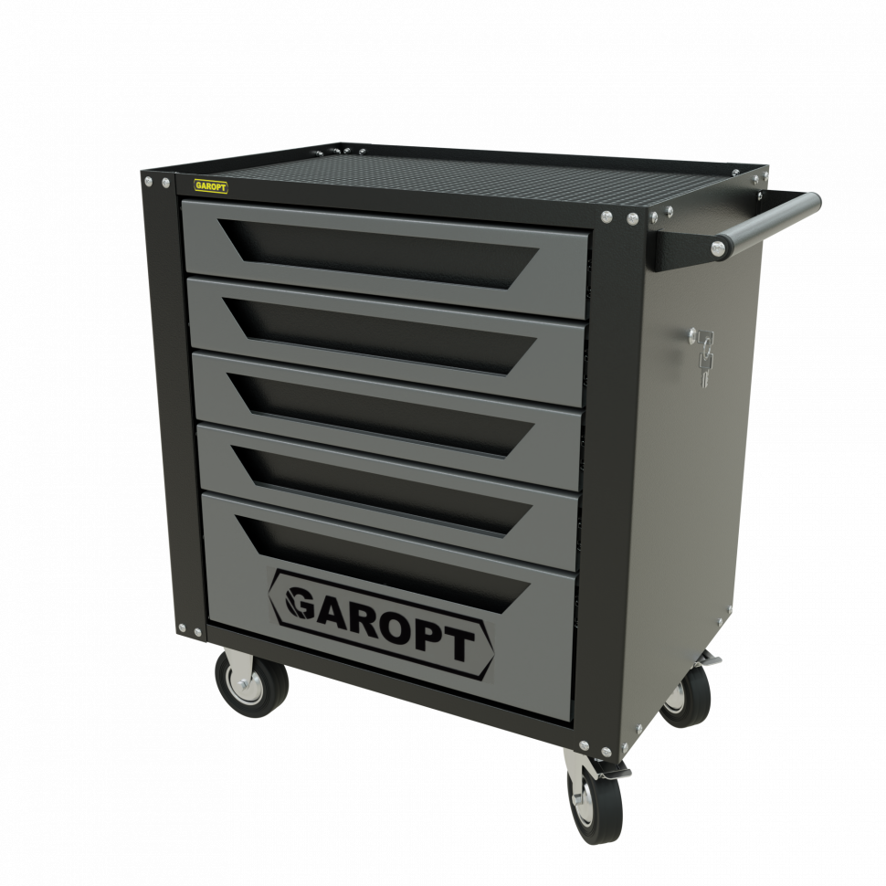Тележка инструментальная Garopt 5 ящиков СЕРАЯ, центральный замок, увеличенные колеса, доводчики,  GAROPT Серия "Standart"