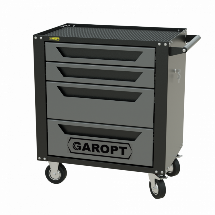 GTS4.grey Тележка инструментальная Garopt 4 ящиков СЕРАЯ, центральный замок, увеличенные колеса, доводчики,  GAROPT Серия "Standart"