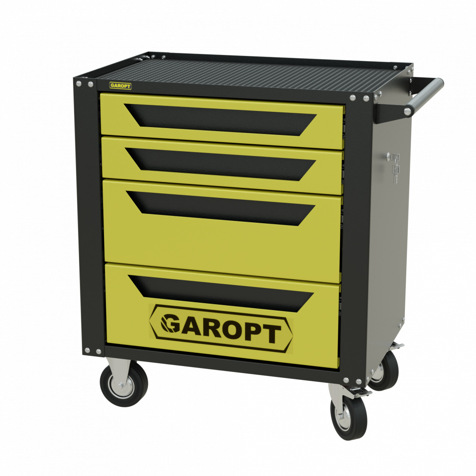 Тележка инструментальная Garopt 4 ящиков ЖЕЛТАЯ, центральный замок, увеличенные колеса, доводчики,  GAROPT Серия "Standart"