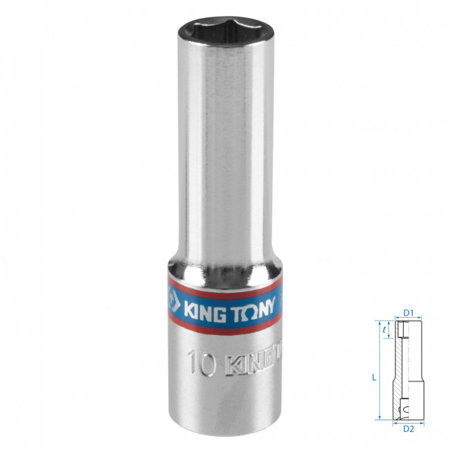 Головка торцевая глубокая шестигранная 3/8", 10 мм KING TONY 323510M