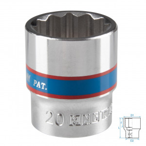 Головка торцевая стандартная двенадцатигранная 3/8", 20 мм KING TONY 333020M