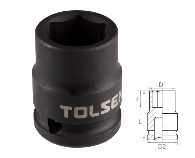 Головка торцевая ударная шестигранная 1/2", 18 мм TOLSEN TT18218 Головка торцевая ударная шестигранная 1/2", 18 мм TOLSEN TT18218