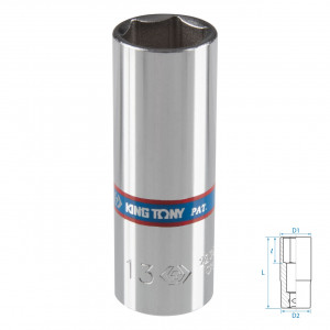 Головка торцевая глубокая шестигранная 1/4", 13 мм KING TONY 223513M