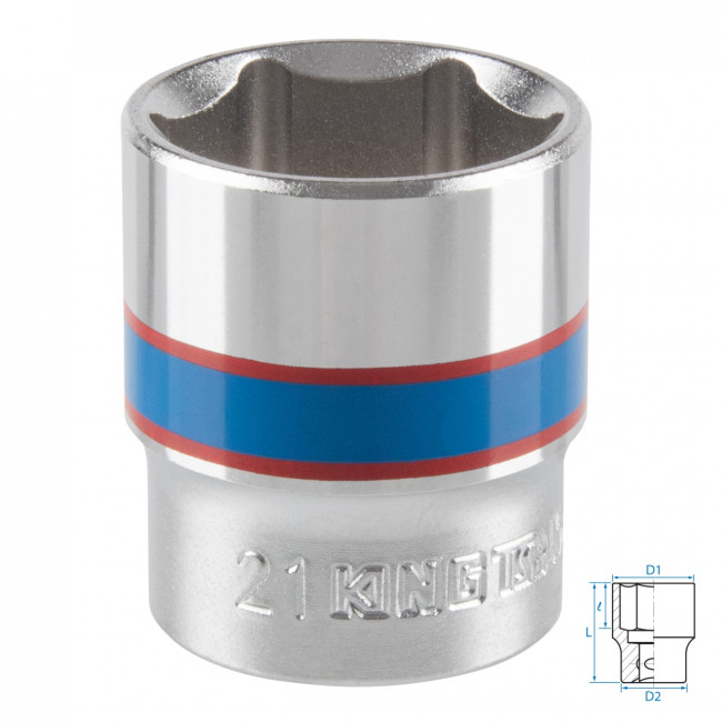 Головка торцевая стандартная шестигранная 3/8", 21 мм KING TONY 333521M Головка торцевая стандартная шестигранная 3/8", 21 мм KING TONY 333521M