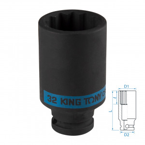 Головка торцевая ударная глубокая двенадцатигранная 1/2", 32 мм KING TONY 443032M