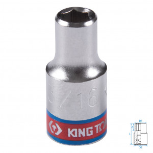 Головка торцевая стандартная шестигранная 1/4", 3/16", дюймовая KING TONY 233506S
