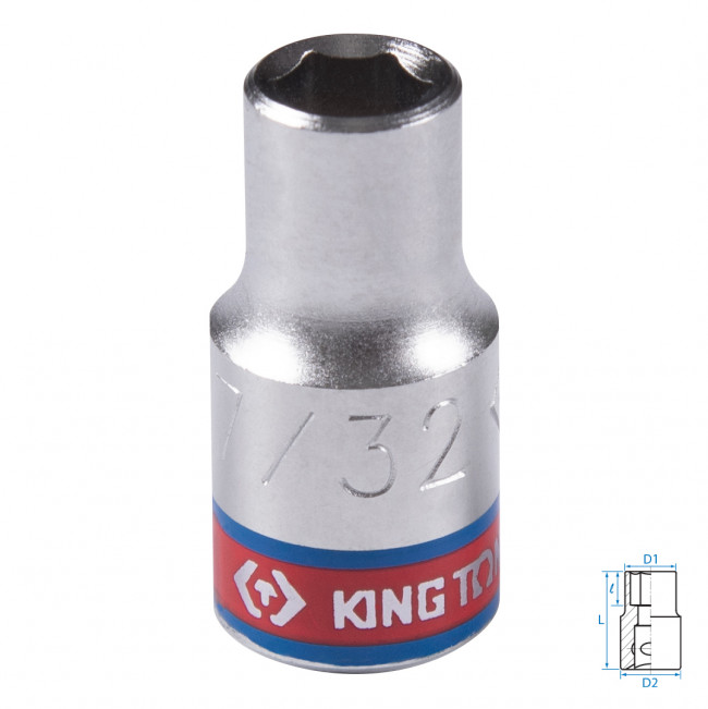 Головка торцевая стандартная шестигранная 1/4", 7/32", дюймовая KING TONY 233507S Головка торцевая стандартная шестигранная 1/4", 7/32", дюймовая KING TONY 233507S