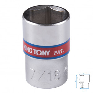 Головка торцевая стандартная шестигранная 1/4", 7/16", дюймовая KING TONY 233514S