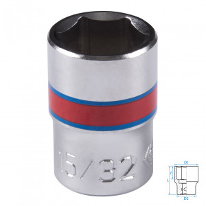 Головка торцевая стандартная шестигранная 1/4", 15/32", дюймовая KING TONY 233515S