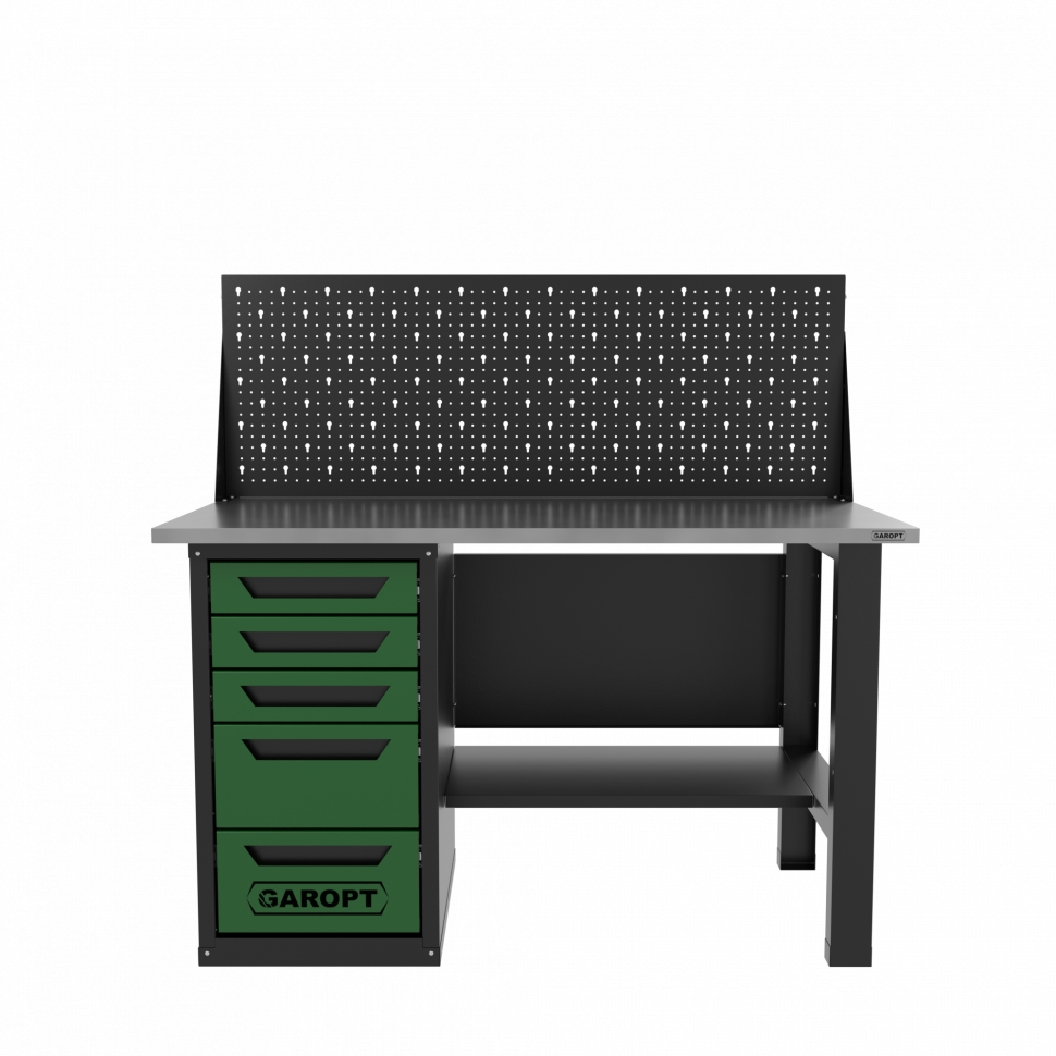 Верстак однотумбовый 5 ящиков с экраном, зеленый 1400*700 Garopt, GT1400STY5PP.green