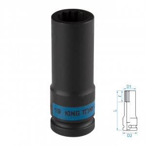 Головка торцевая ударная глубокая двенадцатигранная 1/2", 19 мм KING TONY 443019M