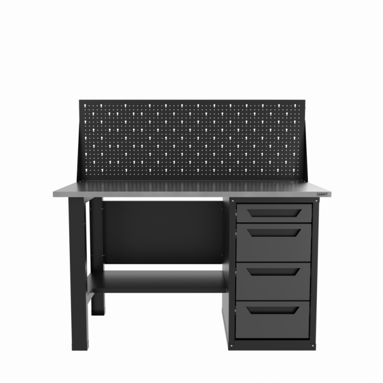 Верстак однотумбовый 4 ящика с экраном серый 1400*700 Garopt, GT1400STY4PP.grey