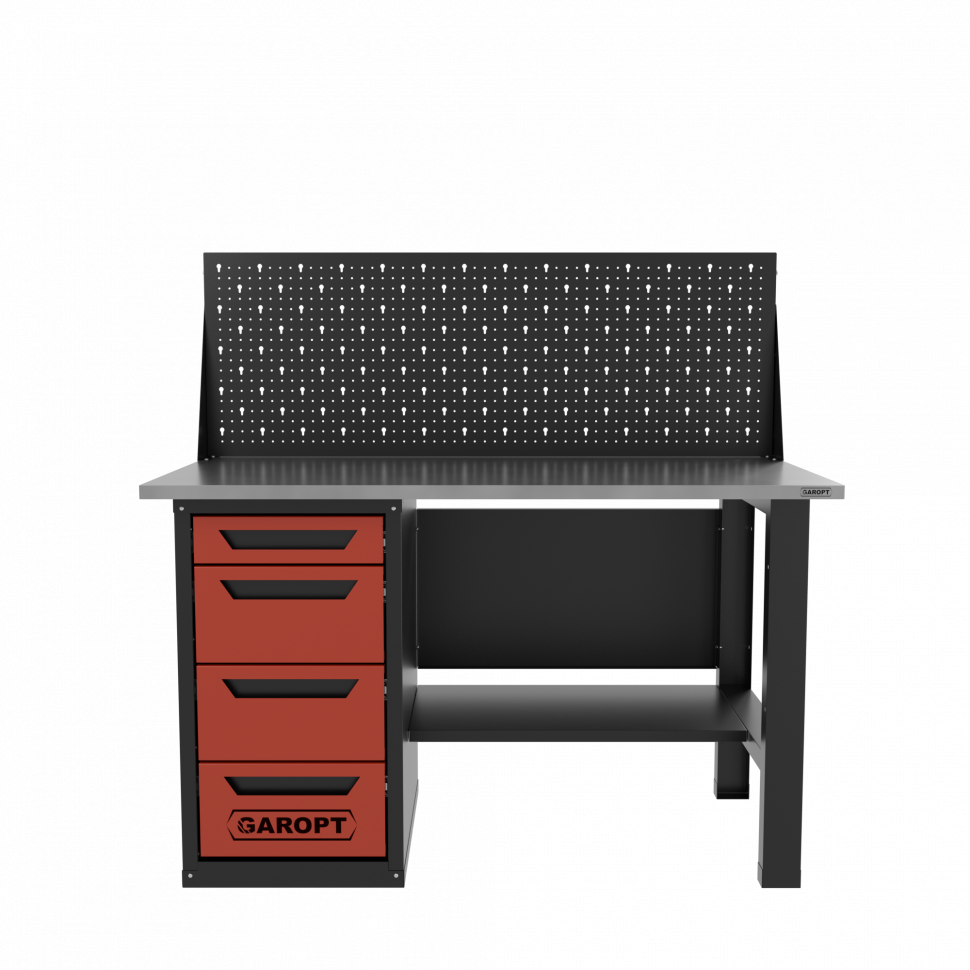 Верстак однотумбовый 4 ящика с экраном красный1400*700 Garopt, GT1400STY4PP.red