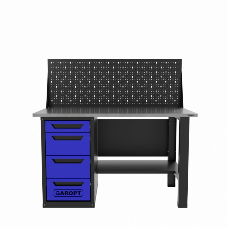 Верстак однотумбовый 4 ящика с экраном синий 1400*700 Garopt, GT1400STY4PP.blue