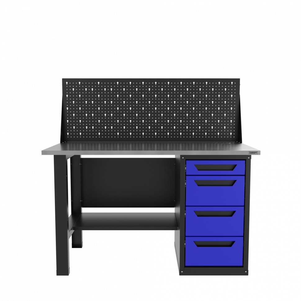 Верстак однотумбовый 4 ящика с экраном синий 1400*700 Garopt, GT1400STY4PP.blue
