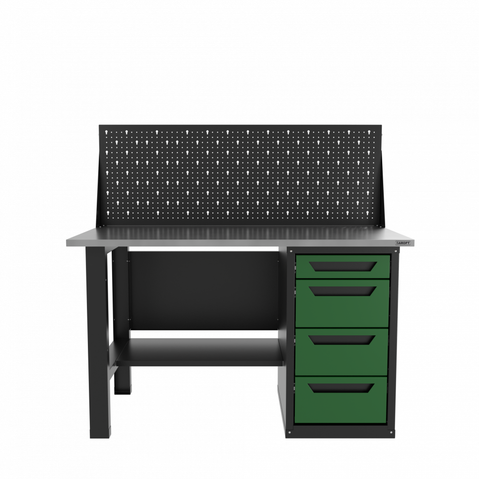 Верстак однотумбовый 4 ящика с экраном зеленый 1400*700 Garopt, GT1400STY4PP.green