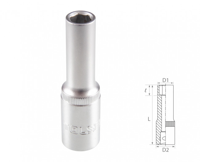 Головка торцевая глубокая шестигранная 1/2", 9 мм TOLSEN TT16559 Головка торцевая глубокая шестигранная 1/2", 9 мм TOLSEN TT16559