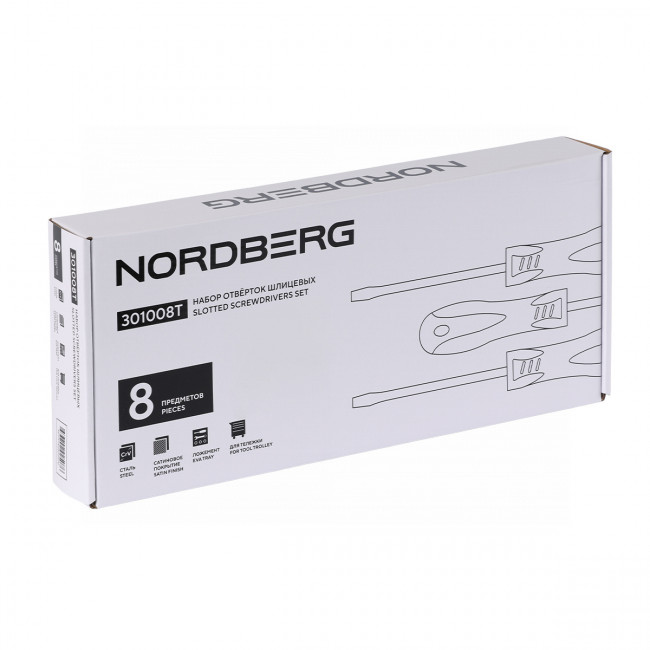 Набор отверток шлицевых в ложементе, 8 предметов NORDBERG 301008T