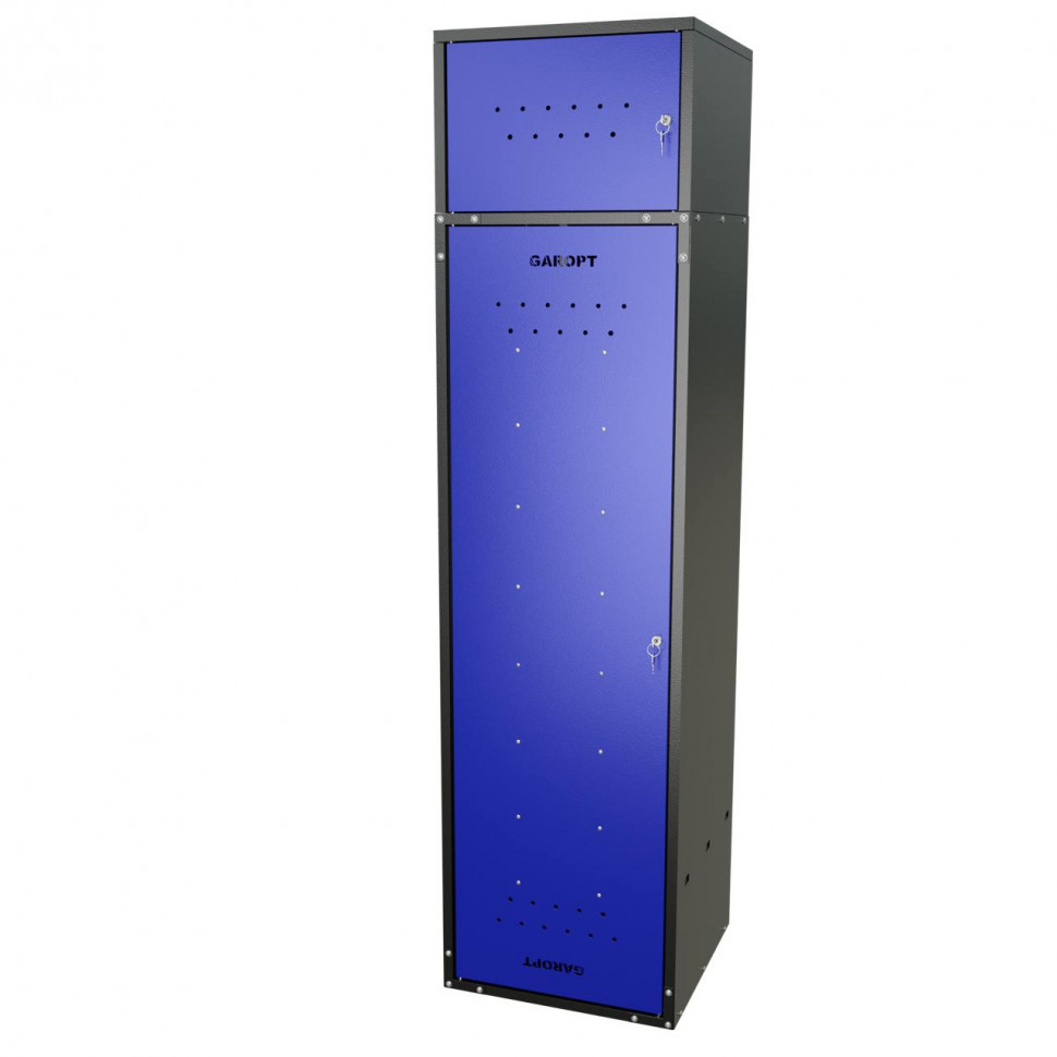Шкаф для раздевалок GT205SHP.BLUE (500мм х 500мм х 1936мм) СИНИЙ . Секция для обуви, двойная секция для курток с перекладиной под вешалки, верхняя антресоль с отдельным замком для головных уборов и сумок (3)