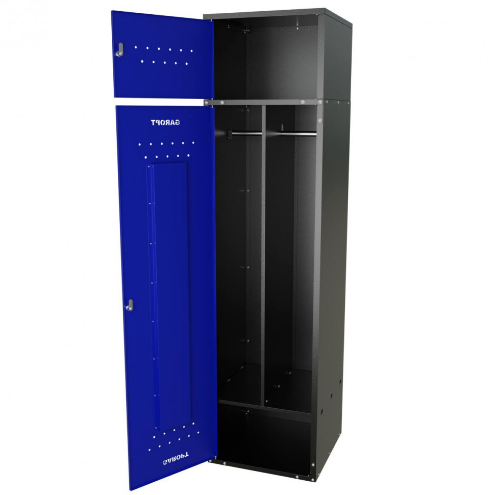 Шкаф для раздевалок GT205SHP.BLUE (500мм х 500мм х 1936мм) СИНИЙ . Секция для обуви, двойная секция для курток с перекладиной под вешалки, верхняя антресоль с отдельным замком для головных уборов и сумок (3)