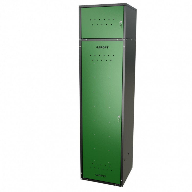Шкаф для раздевалок GT205SHP.GREEN (500мм х 500мм х 1936мм) ЗЕЛЕНЫЙ . Секция для обуви, двойная секция для курток с перекладиной под вешалки, верхняя антресоль с отдельным замком для головных уборов и сумок (4)