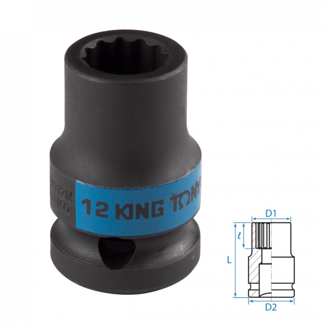 Головка торцевая ударная двенадцатигранная 1/2", 12 мм KING TONY 453012M