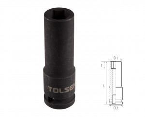 Головка торцевая ударная глубокая шестигранная 1/2", 15 мм TOLSEN TT18265