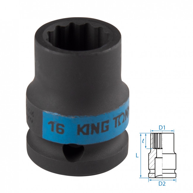 Головка торцевая ударная двенадцатигранная 1/2", 16 мм KING TONY 453016M