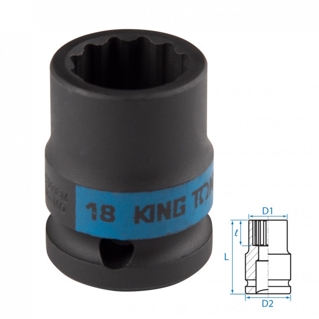Головка торцевая ударная двенадцатигранная 1/2", 18 мм KING TONY 453018M Головка торцевая ударная двенадцатигранная 1/2", 18 мм KING TONY 453018M