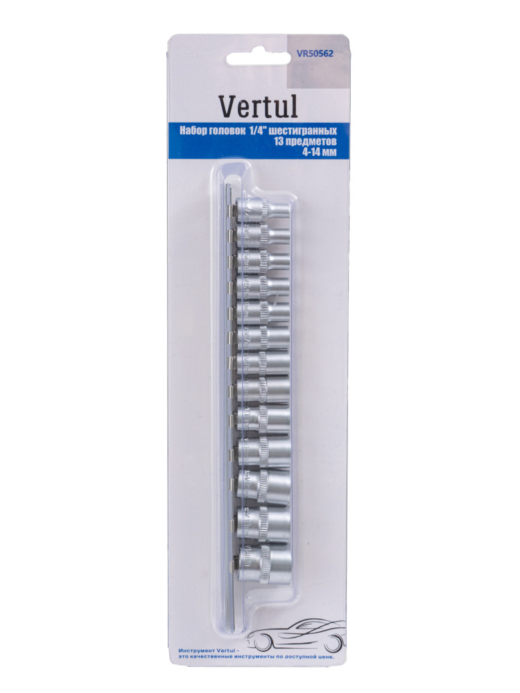 Набор головок 1/4″ шестигранных 13 предметов 4-14 мм Vertul VR50562