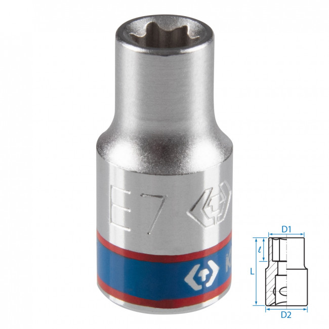 Головка торцевая TORX Е-стандарт 1/4", E7, L = 24 мм KING TONY 237507M Головка торцевая TORX Е-стандарт 1/4", E7, L = 24 мм KING TONY 237507M