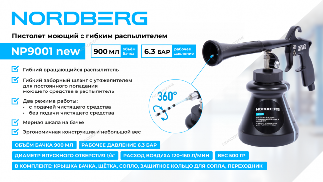Пистолет моющий с гибкой вращающейся насадкой NORDBERG NP9001 new