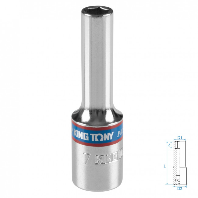 Головка торцевая глубокая шестигранная 3/8", 7 мм KING TONY 323507M