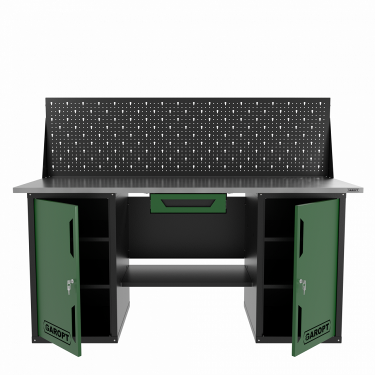 Верстак двухтумбовый с экраном и ящиком, зеленый 1800*700 Garopt, GT1800DDY1PP.green