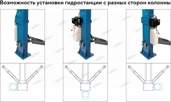 Подъемник двухстоечный 4 т с нижней синхронизацией, H=2,8 м, 220 В, синий APO APO-40C_220