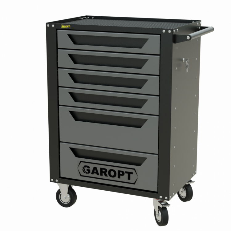 Тележка инструментальная Garopt 6 ящиков СЕРАЯ, центральный замок, увеличенные колеса, доводчики, GAROPT Серия "High", высота 1040мм
