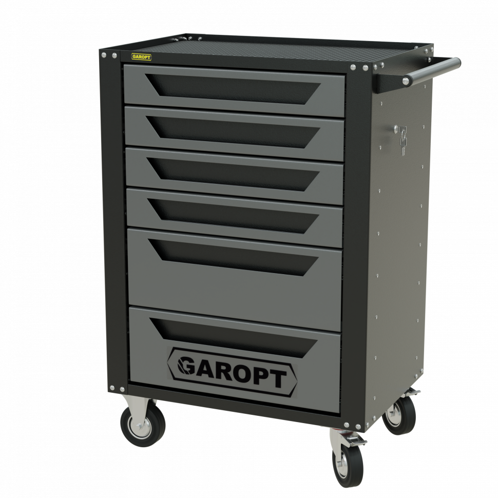 Тележка инструментальная Garopt 6 ящиков СЕРАЯ, центральный замок, увеличенные колеса, доводчики, GAROPT Серия "High", высота 1040мм